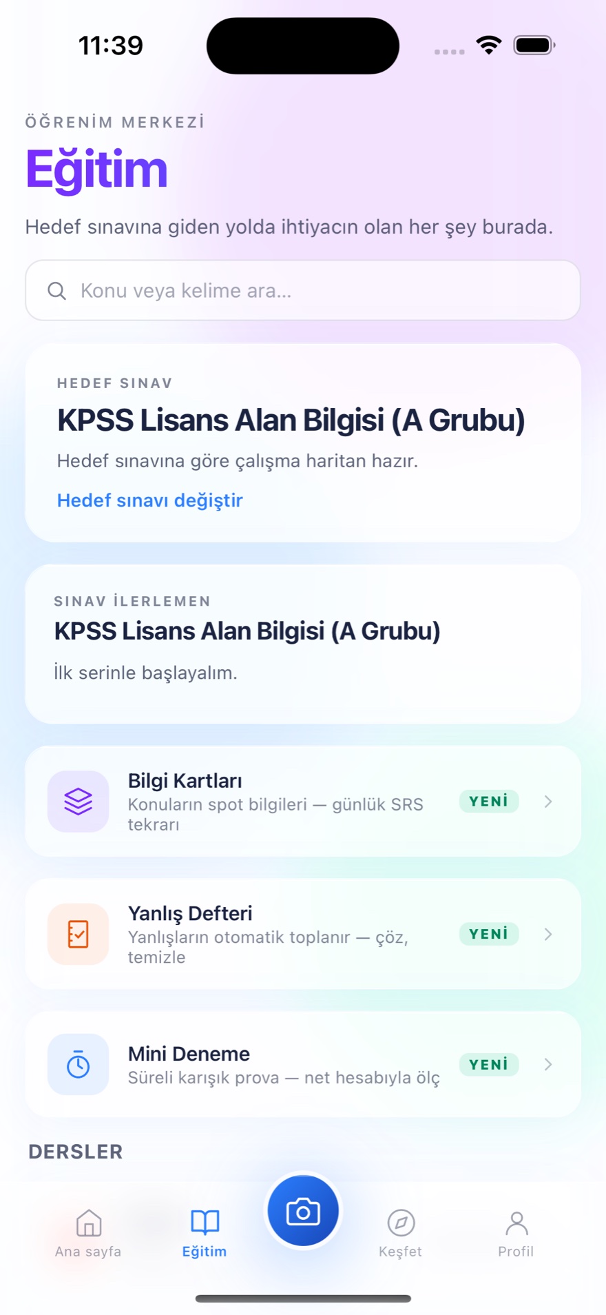 Sorvia Eğitim merkezi — hedef sınav KPSS Lisans Alan Bilgisi (A Grubu), Bilgi Kartları, Yanlış Defteri, Mini Deneme