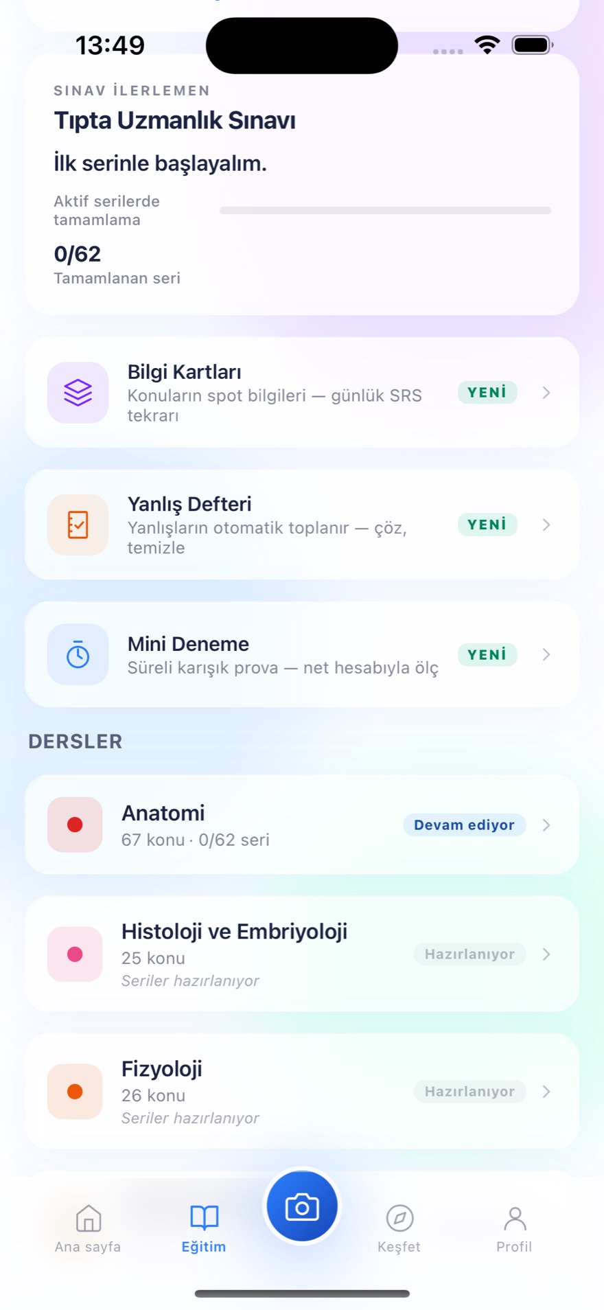 Sorvia Eğitim merkezi — Tıpta Uzmanlık Sınavı, Bilgi Kartları, Yanlış Defteri, Mini Deneme ve dersler