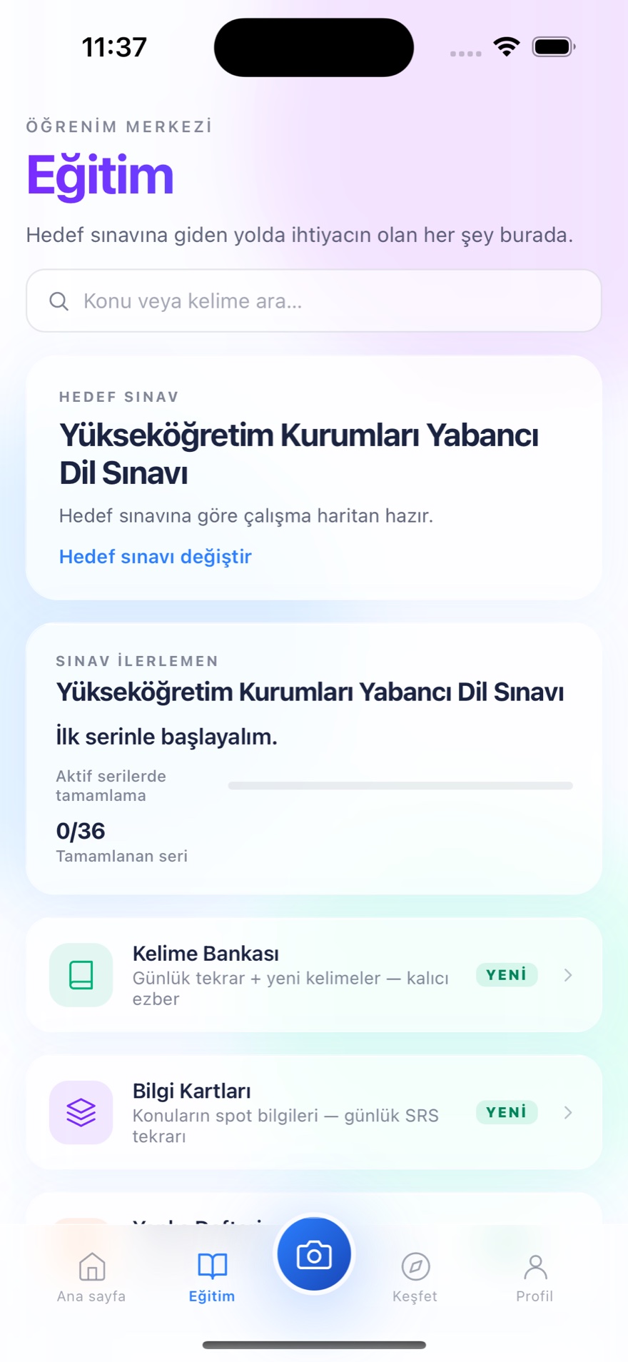 Sorvia Eğitim merkezi — hedef sınav Yükseköğretim Kurumları Yabancı Dil Sınavı, kelime bankası ve bilgi kartları