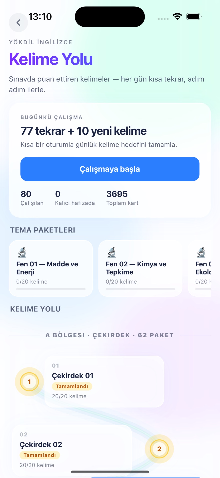 YÖKDİL Kelime Yolu — günlük hedef ve alan tema paketleri: Madde ve Enerji, Kimya ve Tepkime